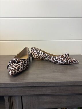 Leopard Print Ann Taylor Pointed Toe Knot Ballerina Flats - Brown
